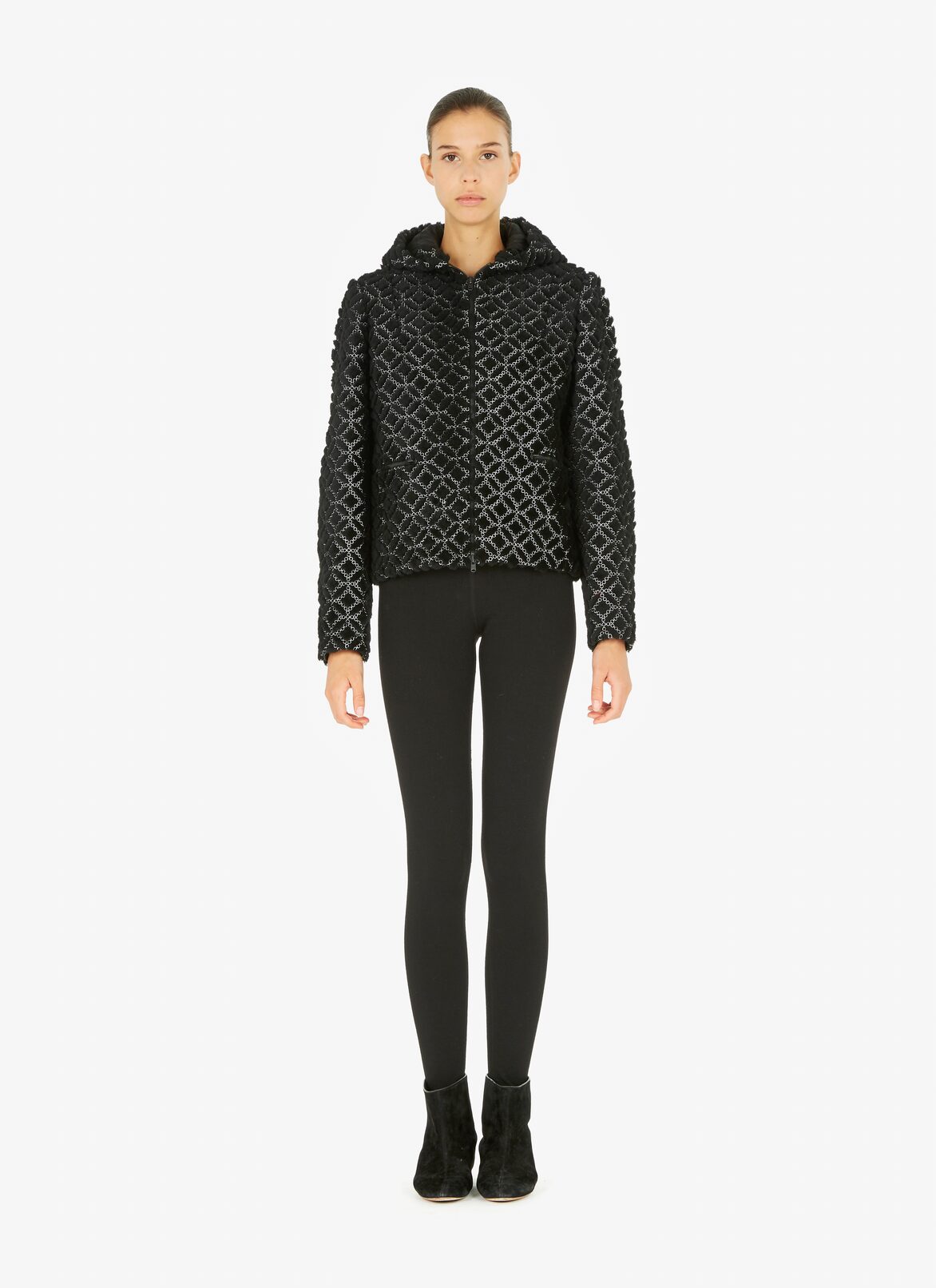 Embroidered Hooded Jacket ALAÏA BLACK/WHITE EMBROIDERED HOODED JACKET